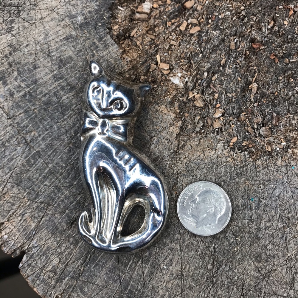 Taxco vintage sterling cat pin Mexican silver - Picture 8 of 8